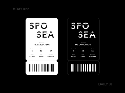 Daily UI 022 - Boarding Pass airlines app black white boarding boardingpass classic dailyui design flight fly minimal mobile ticket travel ui