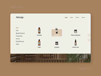 Daily UI 025 - Aesop Skincare Product Web Dropdown Design