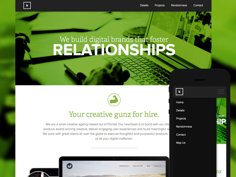 Knock Knock Factory website web design animation responsive jquery clean knock knock factory flat ui mobile html5 hotness