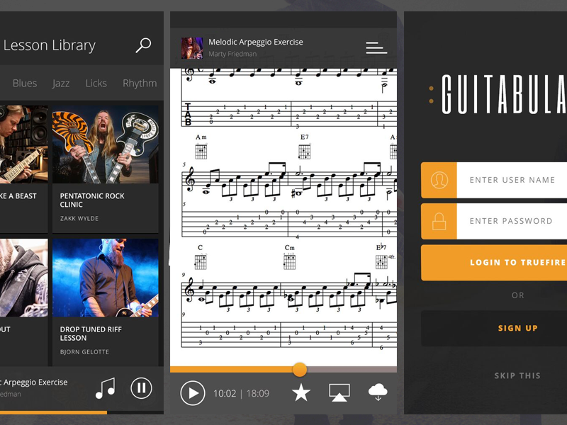 Guitabulary iPhone player dark music mobile tab guitar ios iphone app flat ui