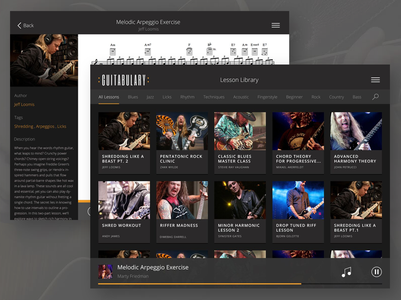 Guitabulary iPad ui flat app tablet ipad ios guitar tab mobile music dark player