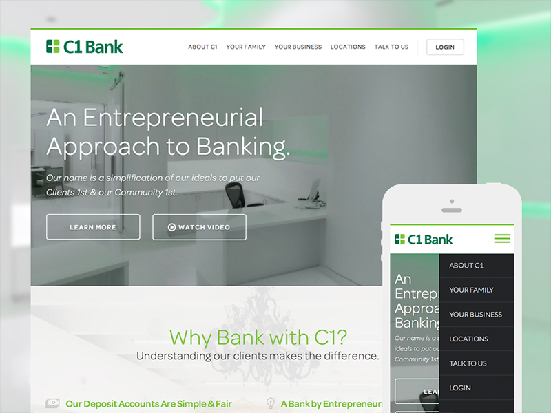 C1 Bank Website web flat white ui responsive fintech banking website