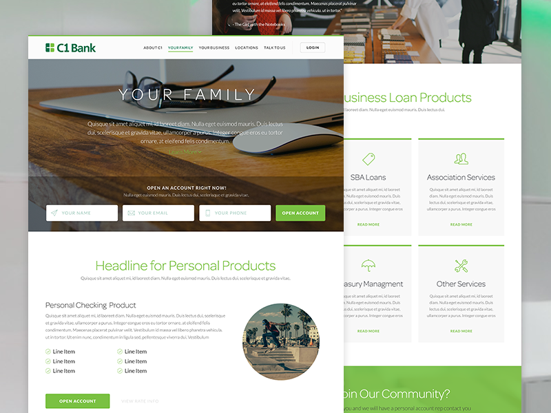 C1 Bank Website - Internals web flat white ui responsive fintech banking website