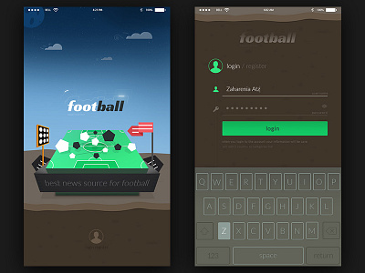 Football app app footbal ios keyboard landing page login