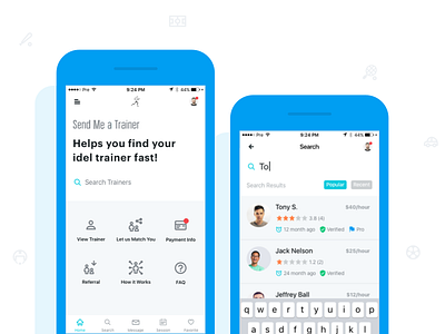 Trainers App animation app interaction layout screens search training ui ux