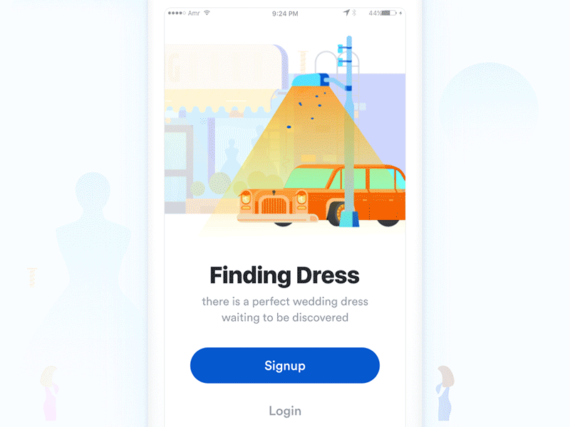 Finding Dress Landing Screen Interaction ae animation dress finding interaction prototype ui user experience user interface ux vector visual