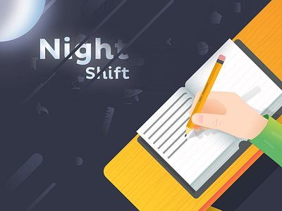 Night Shift book desk graphic hand night shift vector work writing