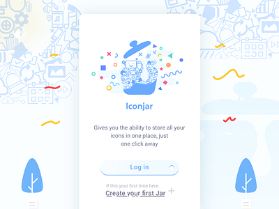 Iconjar App - Landing Screen app graphic iconjar idea landing page login logo not official signup vector