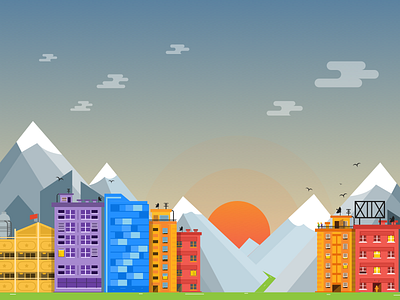 City at sunset buildings city colors illustration sunset vector