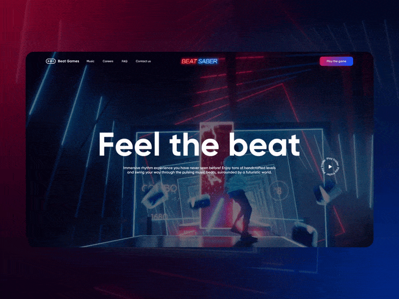 Beat Saber Landing redesign concept animated beat saber blue concept figma gif interface landing neon photoshop red redesign ui ux