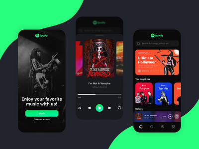 Spotify app redesign concept app banner blue concept design figma flat gradient green interface logo mobile music player redesign rock song spotify ui ux
