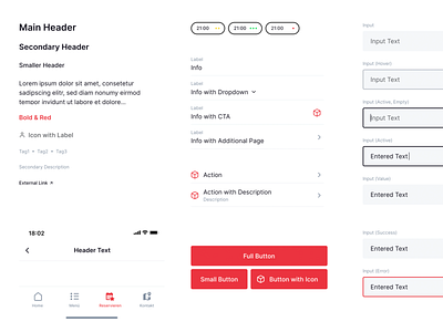 Design Library for Restaurant App app buttons component libary components design libary input light design plattform red restaurant system system design theme ui visual design