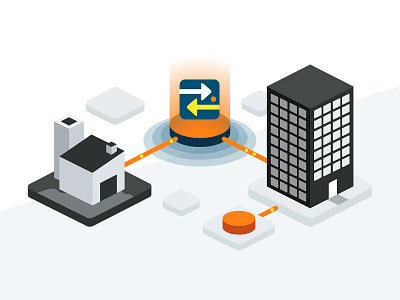 Data Flow Illustration brand communication data data visualization database flow headquater illustration isomatric office orange pipeline vector