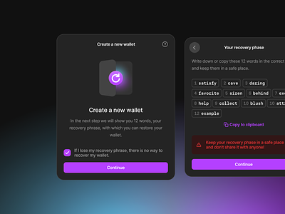 Create new crypto wallet blue crypto dark dashbaord glow illustration onboarding purple safe wallet web