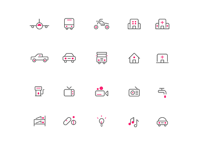 Line Icons April 2017 bunk-bed car-icon drugs flight hospital-icon hostel hostel-icon icon-pack line-icon tv