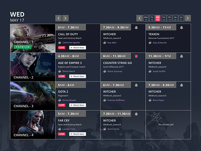 Schedule Page e-sports game live-stream online-gaming schedlue
