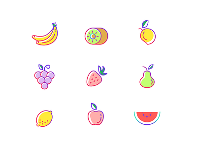 Fruit Icons Freebie apple banana free fruit grapes icons kiwi lemon mango pear strawberry water-melon