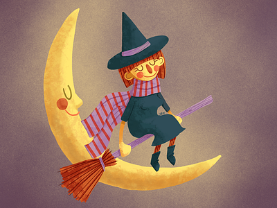 spooky witch. autumn cute fall girl halloween happy illustration texture warm witch