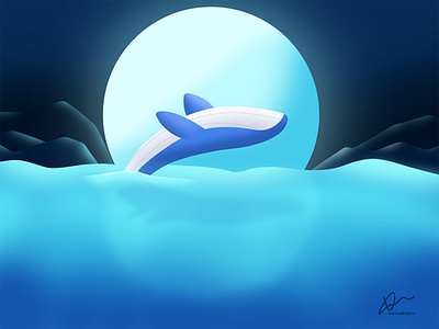 Day #4 of 100 days of illustration art artist blue whale dailyillustration dark design hills illustration illustration a day illustrator minimal night photoshop sea simple whale