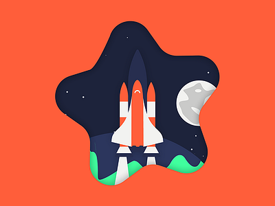 Spacecraft earth illustration illustration a day illustrator moon orange rocket space space shuttle stars