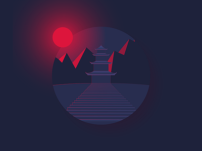 Pagoda dark illustration illustration a day illustrator japanese mountains night pagoda red stairs