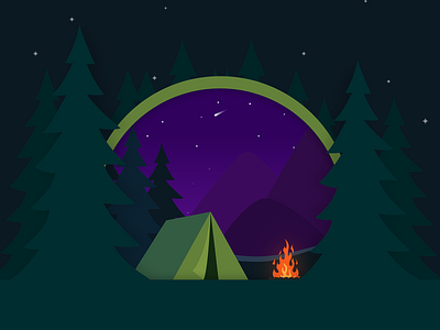 Camping campfire camping dark design forest green illustration illustration a day illustrator mountains night simple tent