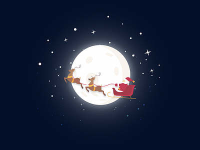 Santa 2018 blue christmas dark design glow illustration illustration a day illustrator minimal moon night reindeer santa simple sleigh stars vector