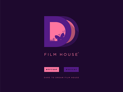 Dare to Dream Film House branding design dream dreamy film illustration logo pink purple simple vector violet