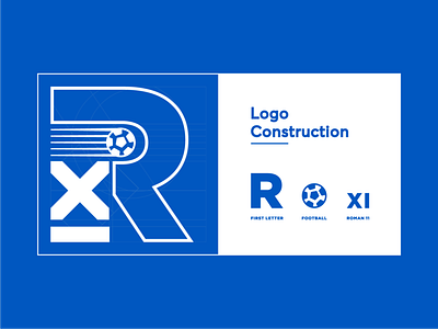 Logo Design - "Rajat" 11 blue branding design football icon illustrator logo mark minimal monogram simple soccer typography vector white