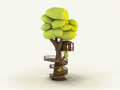 Treehouse 3d c4d lowpoly tree treehouse