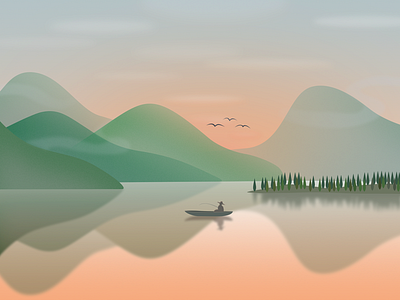 Hello Dribbble china debut hello illustration lake mountain ui