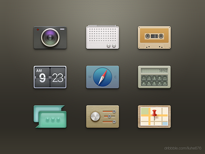 Icons 1 calculator camera clock icon set icons map radio skeuomorphic