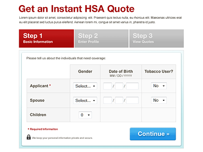 HSA For America - 3 form steps web design