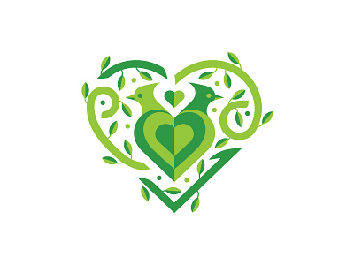Love Birds birds campaign colorado conservation environment forest green heart illustration leaves logo nature robin valentines valentines day vector vines