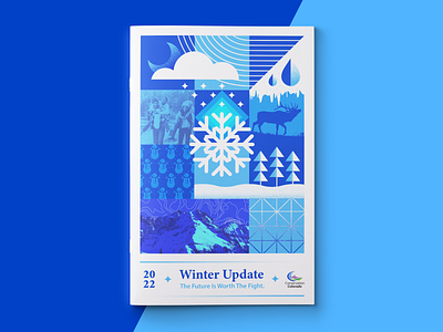 Winter Update 2022 booklet brochure colorado conservation design editorial equity forests layout magazine mountains political print print design racial justice rivers snow snowflake sustainability winter