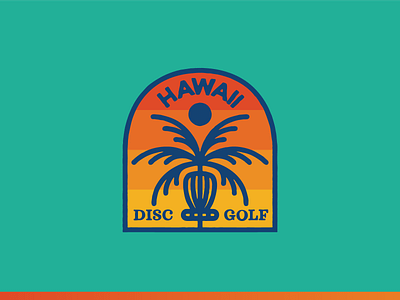 Hawaii Disc Golf badge basket branding chains disc disc golf golf hawaii logo palm palm tree sunset tree tropical