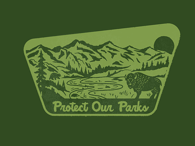 Protect Our Parks badge bear buffalo colorado conservation environment graphic design handdrawn illustration landscape mountains national park nature parks river rocky mountain scenery
