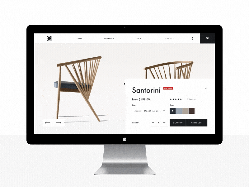 Q living - Product Page furniture motion design product ux design
