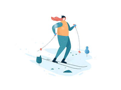滑雪的女孩 / winter girl browser character drawing flat girl illustration skiing snow vecor winter