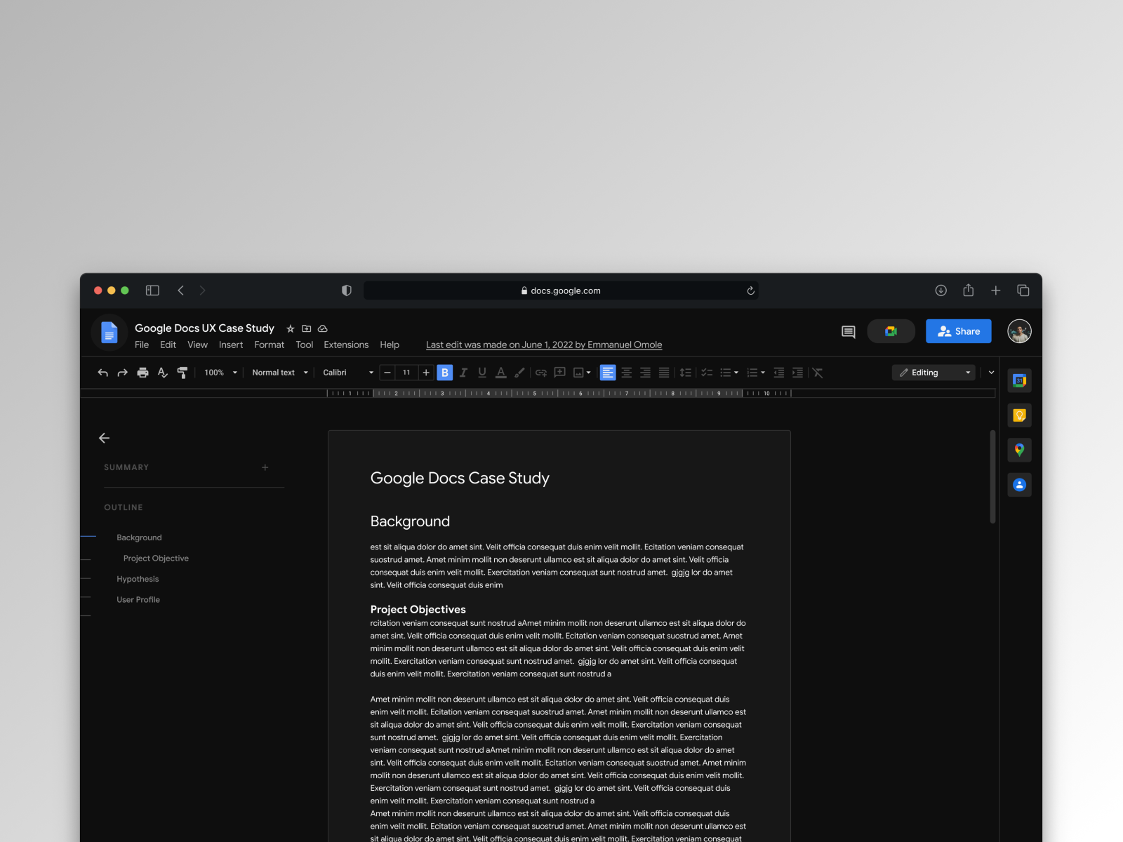 Google Docs (Night Mode exploration) by Emmanuel Omole on Dribbble