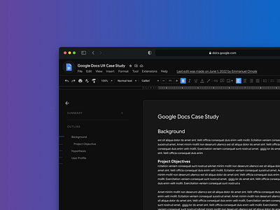 Google Docs (Night Mode Exploration) dark mode design google google docs minimal night mode product design ui ux