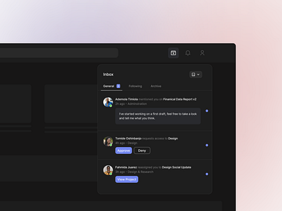 Inbox Notification - Dark Mode clean dark dark mode dark ui elegant minimal ui ui design ux web design