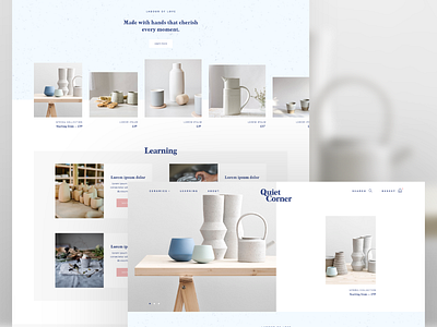 Quiet Corner blue brand ceramic design ecommerce serif ui ux web