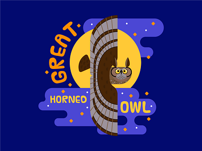 Great Horned Owl adobe bay area bird color design illustration moon night owl vector wild life