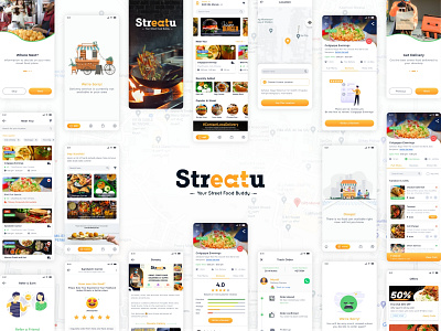 Street Food Delivery App case study delivery app food app food delivery free xd freebie karthik ns onboarding research sign up signin streatu street food streetfood delivery user map wireframes