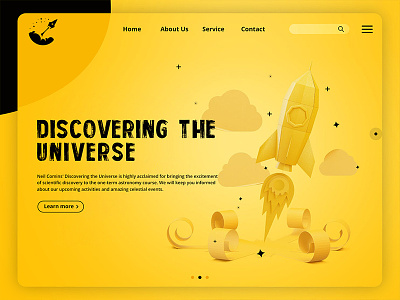 Landing Page Concept course discovering the universe flat futuristic illustration landing launch page rocket sky ui web yellow design