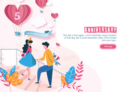 😍5th Anniversary😍 5th anniversary anniversary awesome day couple design family flat flower gradient illustrations illustration interaction kihtrapp 5th year anniversary love made for each other old memories trendy ui vector web desgin