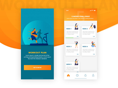 Workout Plan agressive assignment card design challenge downtab fat fitness fitness app gym home screen illustration interface design invites loading menu design minimal splash screen tab menu weekly plan workout app