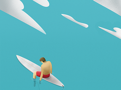 Lonely surfer in a Waveless Sky board clouds digital illustrator photoshop surf surfboard surfing