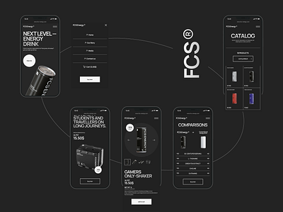 FCS Energy. Mobile adaptation beer black black branding branding concept drink energy drink merch minimal mobile modern ui web